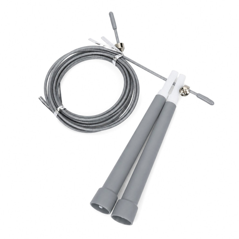 Скакалка скоростная MS 3765(Silver) 290 см, ручка пластик, веревка резина+металл