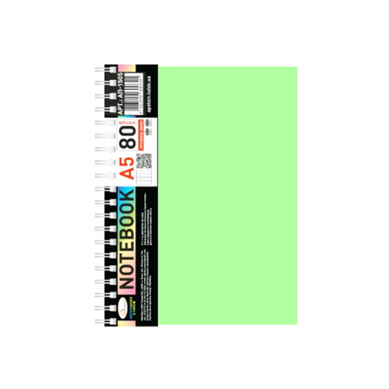 Блокнот А5 АП-1505(Light Green) 80 листов, пружина сбоку