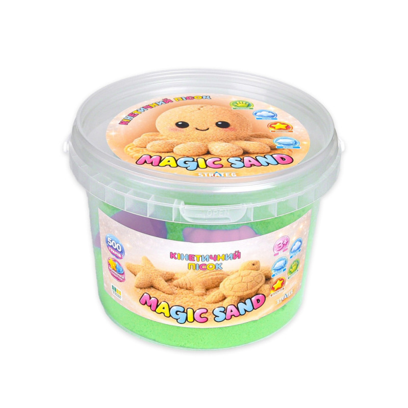 Кинетический песок Magic Sand 31194 зеленый 500 гр, формочки 4 шт