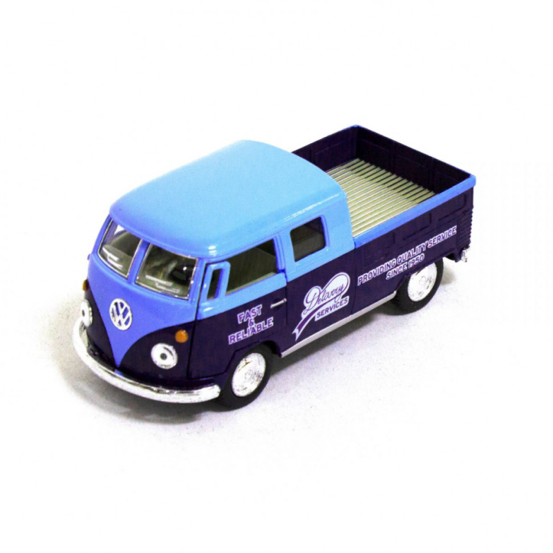 Детская модель машинки Volkswagen Bus Double Cab Pickup Delivery 1963 Kinsmart KT5396W инерционная, 1:34 Blue
