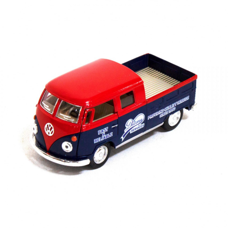 Детская модель машинки Volkswagen Bus Double Cab Pickup Delivery 1963 Kinsmart KT5396W инерционная, 1:34 Red