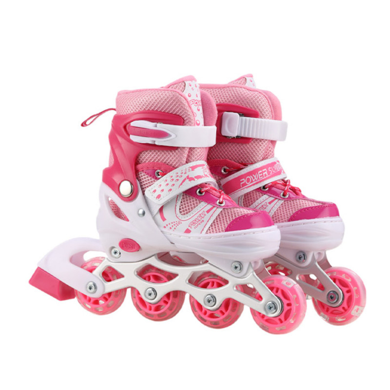 Роликовые коньки RL2501(Pink) колеса PVC, размер S (30-33), со светом
