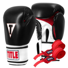 Боксерські рукавиці TITLE Classic Leather 2.0 Black/White/Red S 10 oz (бинти 4м. в комплекті)