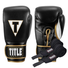 Боксерські рукавиці TITLE Boxeo Mexican Leather Quatro Black/White 14 oz (бинти 4м. в комплекті)