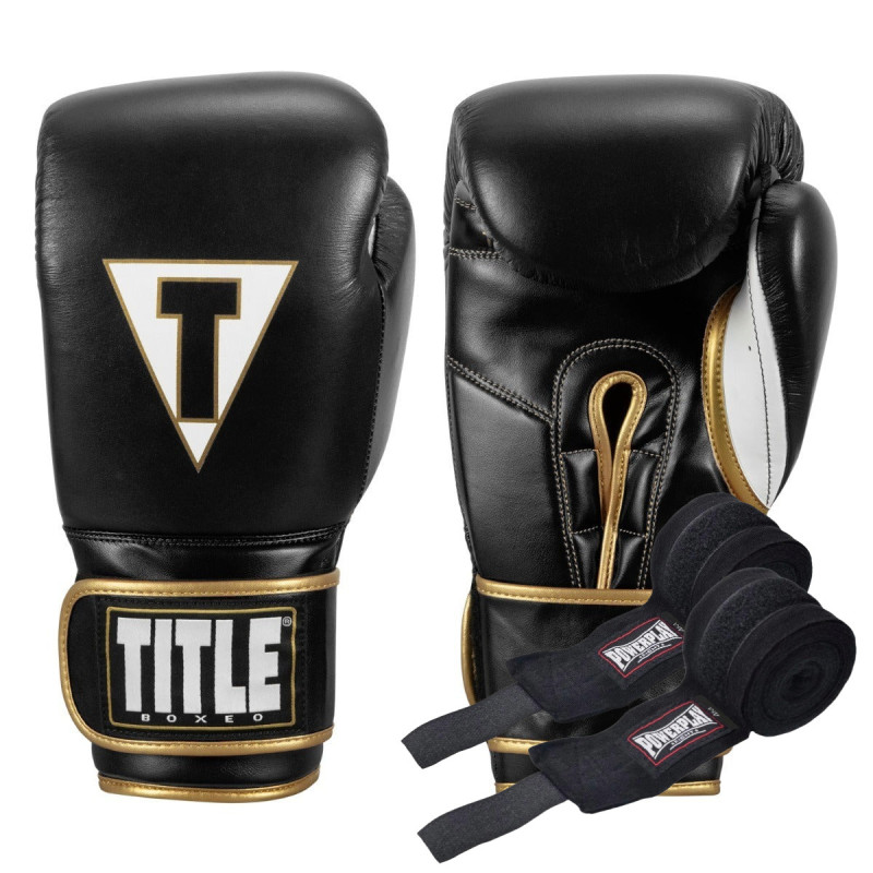 Боксерські рукавиці TITLE Boxeo Mexican Leather Quatro Black/White 12 oz (бинти 4м. в комплекті)