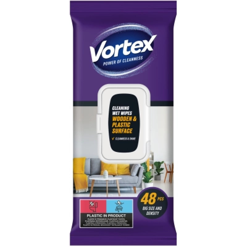 Салфетки для уборки Vortex Влажная Для мебели С клапаном 48 шт. (4823071641271)