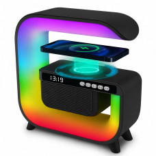 Ночник аккумуляторный RGB G3 с беспроводной зарядкой 15W Bluetooth колонка Настольная смарт лампа Black