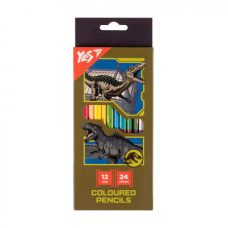 Карандаши цветные Yes Jurassic World (хаки) двухсторонние 12 шт. 24 цв (290748)