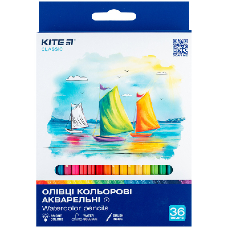 Карандаши цветные Kite Classic акварельні, 36 кольорів (K-1052)