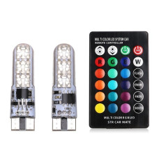 LED T10 W5W лампа в автомобіль 2шт з пультом ДК, 6 SMD 5050, 16 кольорів