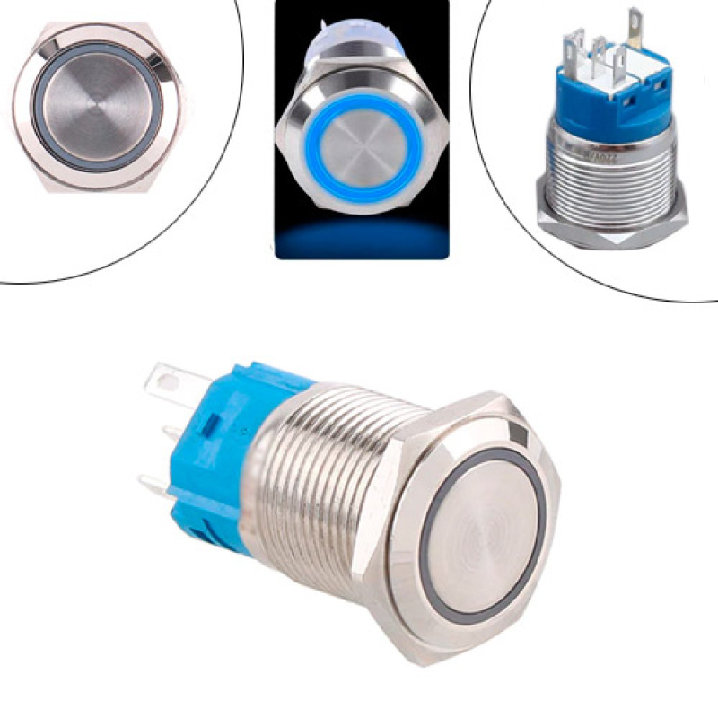 Кнопка 22мм фиксирующаяся, 12-24В, синий LED, 5pin, 22F-11EZ