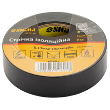 Изоляционная лента Sigma ПВХ черная 0.13мм*19мм*20м Premium (8411611)