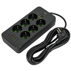 Мережевий фільтр подовжувач 5м 6 розеток та 5 USB QC PD 10А 2.5кВт EU-2506PD