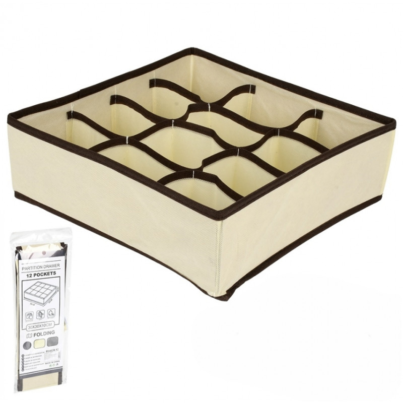 Органайзер для белья в тумбочку на 12 ячейки хлопковый Beige