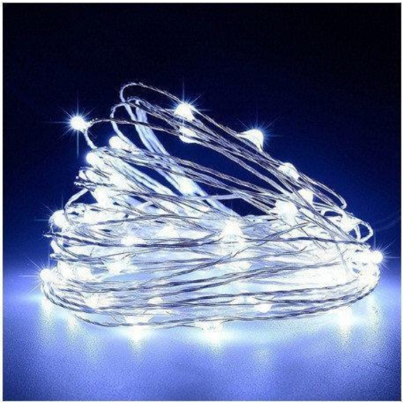 Гирлянда светодиодная роса на батарейках 5 м, 50 LED (Белый)
