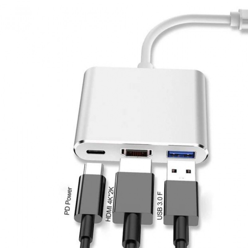 Hub адаптер из Type-c в HDMI 3in1 для ПК DVD HDTV (для отображения медиа файлов на ТВ)