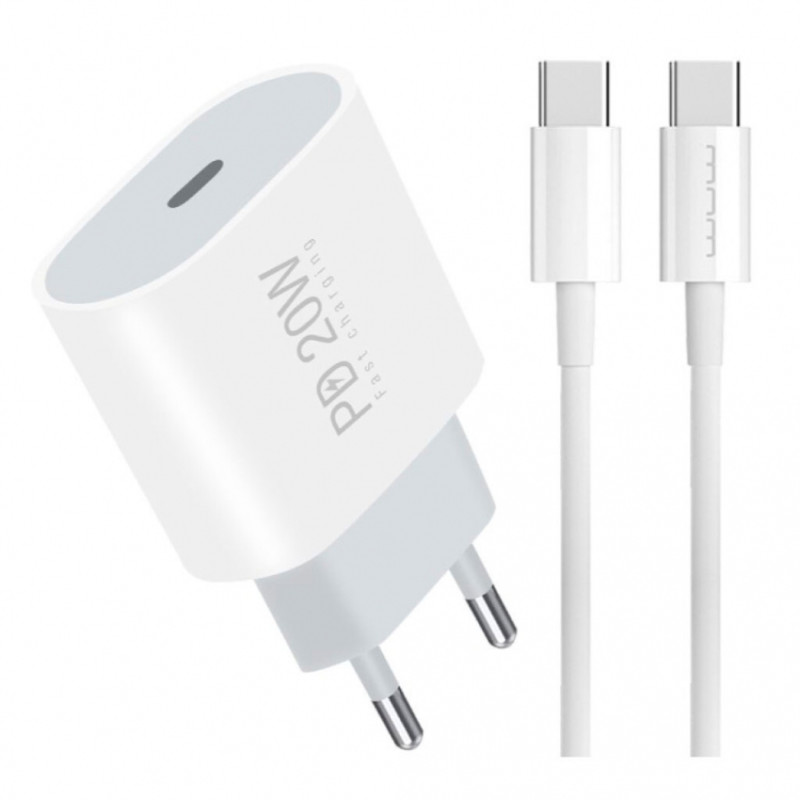 Сетевое зарядное устройство USB-C блок питания 20W с кабелем Type-C Type-C