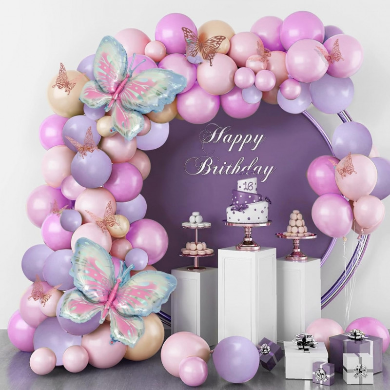 Набор воздушных шаров 100шт для фотозоны на день рождения Happy Birthday Butterfly