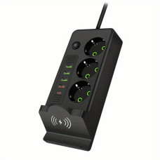 Сетевой фильтр-удлинитель встроенная беспроводная зарядка на 3 розетки 4USB и Type-C Port 2m