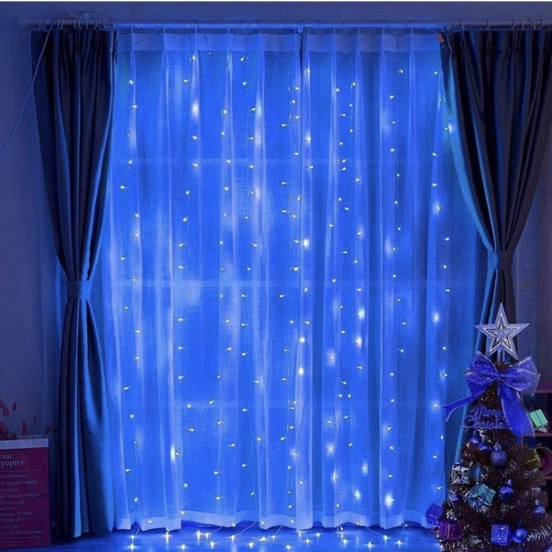 Гирлянда светодиодная Водопад 280 LED, прозрачный шнур 3х1,5 м (Синий) с соединителем