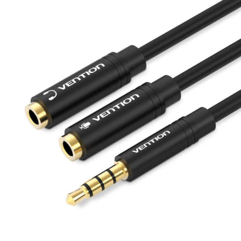 Перехідник аудіо Jack 3.5mm TRRS M -> 2X 3.5mm F (мікрофон + навушники) чорний Vention