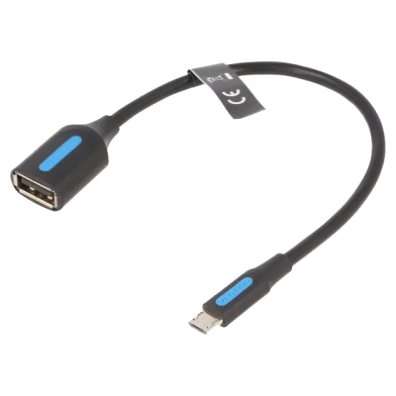 Перехідник USB 2.0 Micro BM --> USB AF (OTG) 0.15 м,  PVC Vention чорний