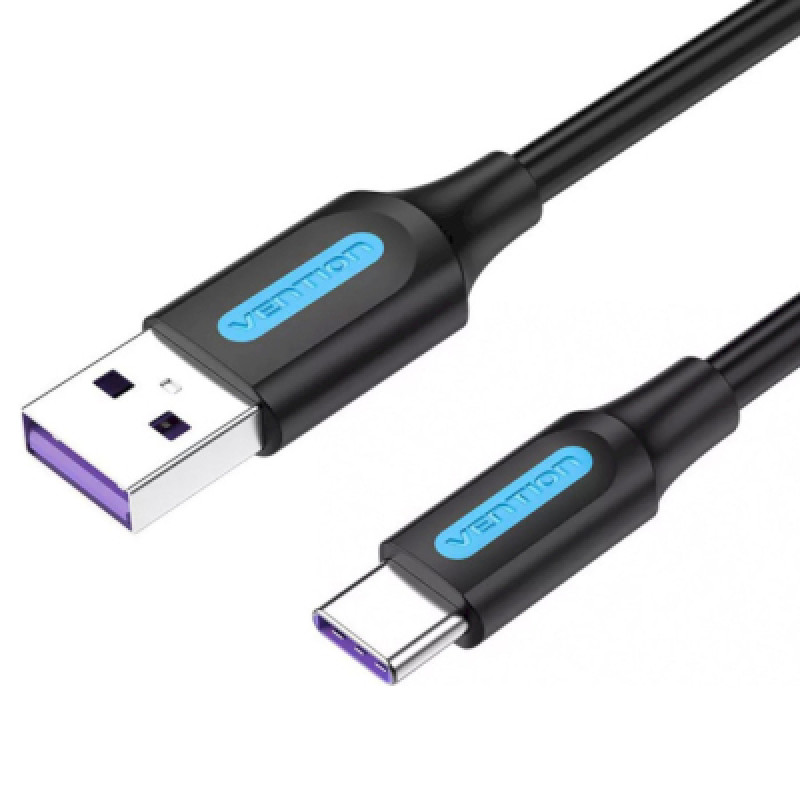Кабель USB 2.0 AM-Type-C M, 0.5 м, 100W PVC чорний Vention