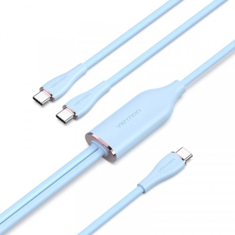 Кабель USB 2.0 Type-C M - 2хType-C M Y-Splitter 1.5м 100W Blue Silicone Type Vention