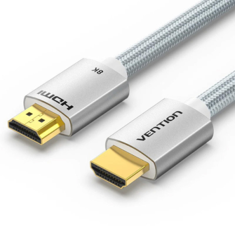 Кабель HDMI M - M, 2.0 м, V2.1, 8K 60Гц обплетення, Silver Metal Type Vention
