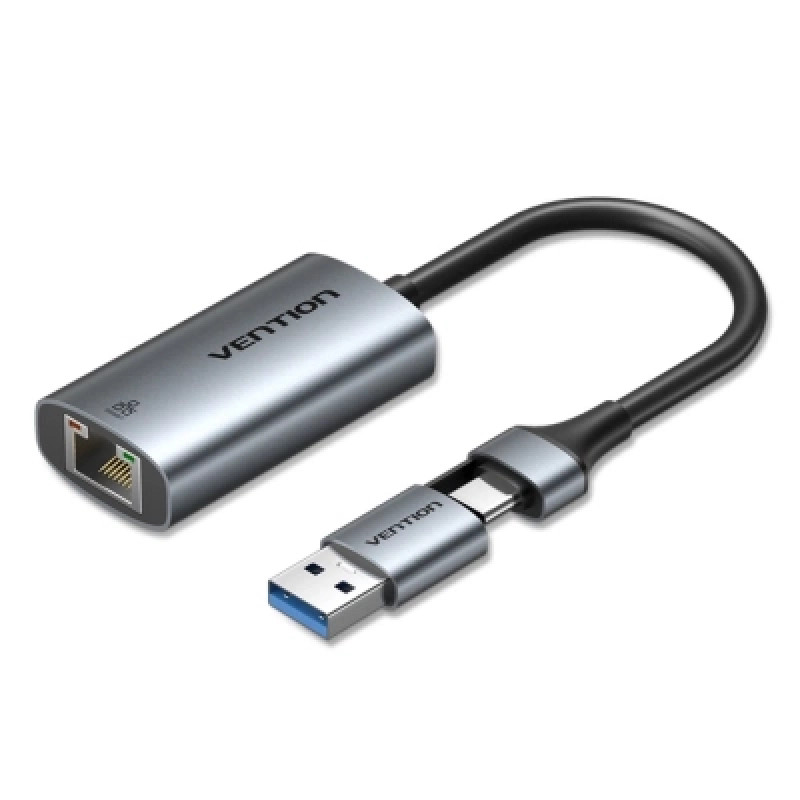 Перехідник USB 3.1 Type-C/USB-A --> Ethernet RJ45 1000Mb сірий Aluminum Alloy Type Vention