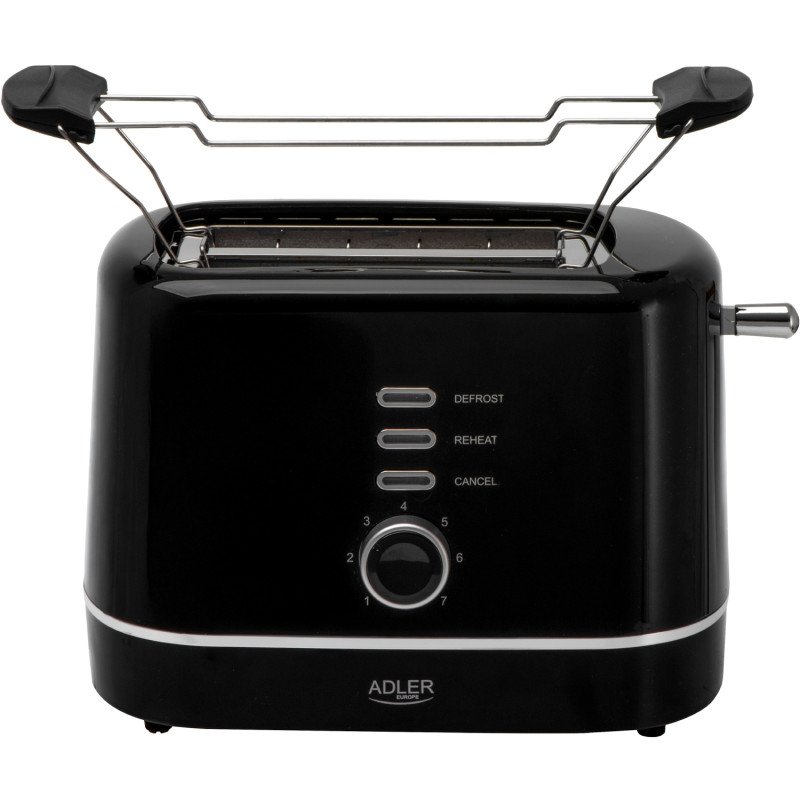 Тостер Adler AD 3224 black 850Вт/ 2 відділення/7 режимів підсмажування/розморожування/підігрів булок