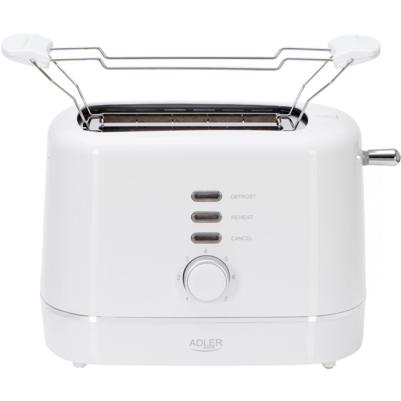 Тостер Adler AD 3224 white 850Вт/ 2 відділення/7 режимів підсмажування/розморожування/підігрів булок