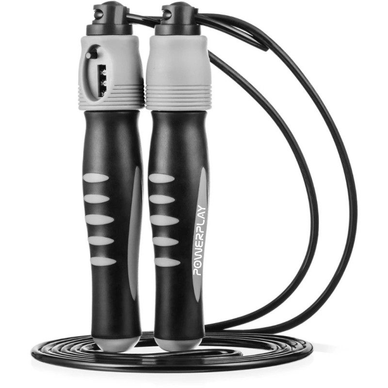 Скакалка з лічильником PowerPlay 4215 Jump Rope With Counter Чорно/Сіра 2.75 см.