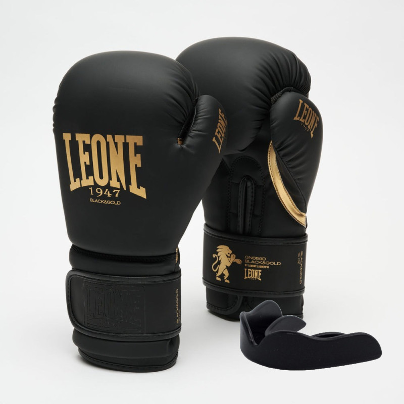 Боксерські рукавиці Leone GN059D Black/Gold 16 унцій (капу в комплекті)