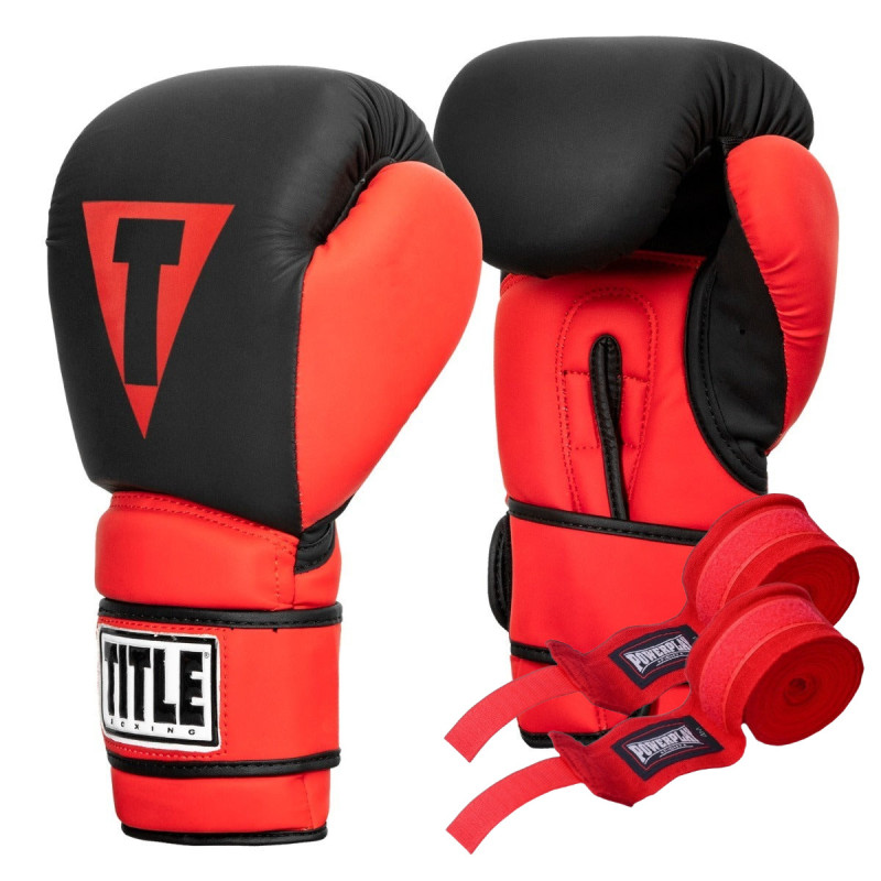 Боксерські рукавиці TITLE Boxing Guts and Glory Black/Red L 14oz (бинти 4м. в комплекті)