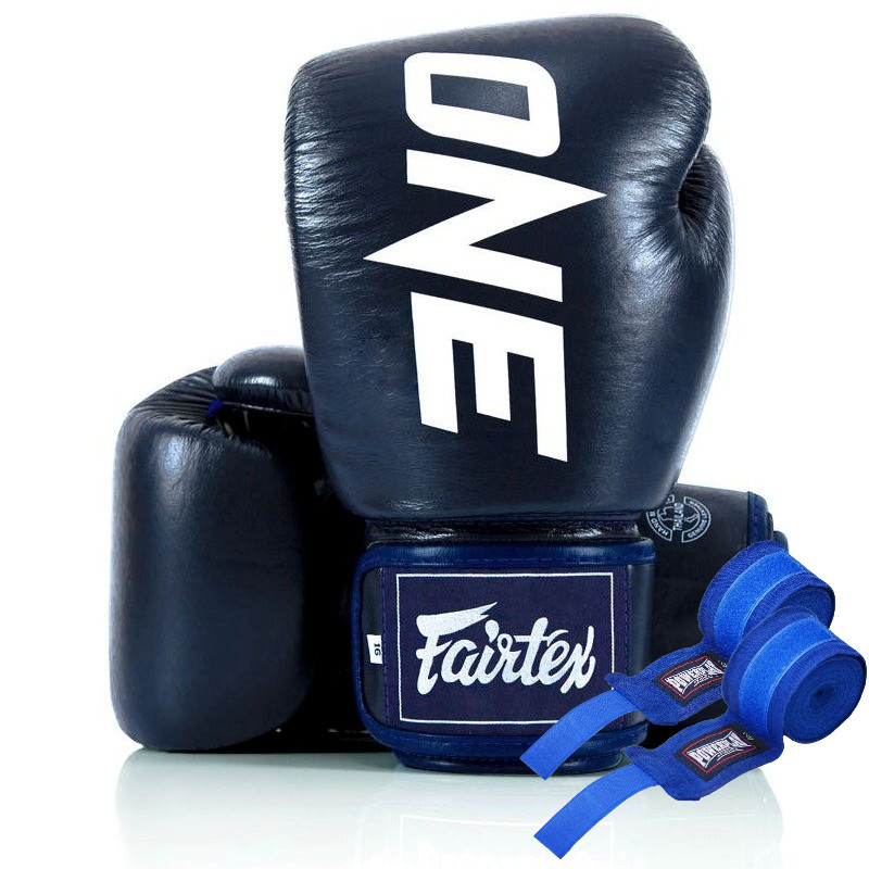 Боксерські рукавиці Fairtex BGV1-ONE (натуральна шкіра) Blue 10 унцій (бинти в комплекті)
