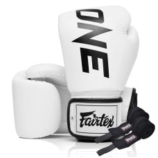 Боксерські рукавиці Fairtex BGV1-ONE (натуральна шкіра) White 12 унцій (бинти в комплекті)