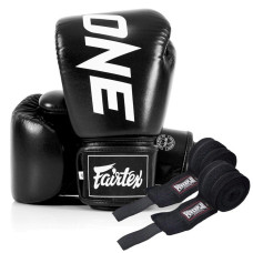 Боксерські рукавиці Fairtex BGV1-ONE (натуральна шкіра) Black 14 унцій (бинти в комплекті)