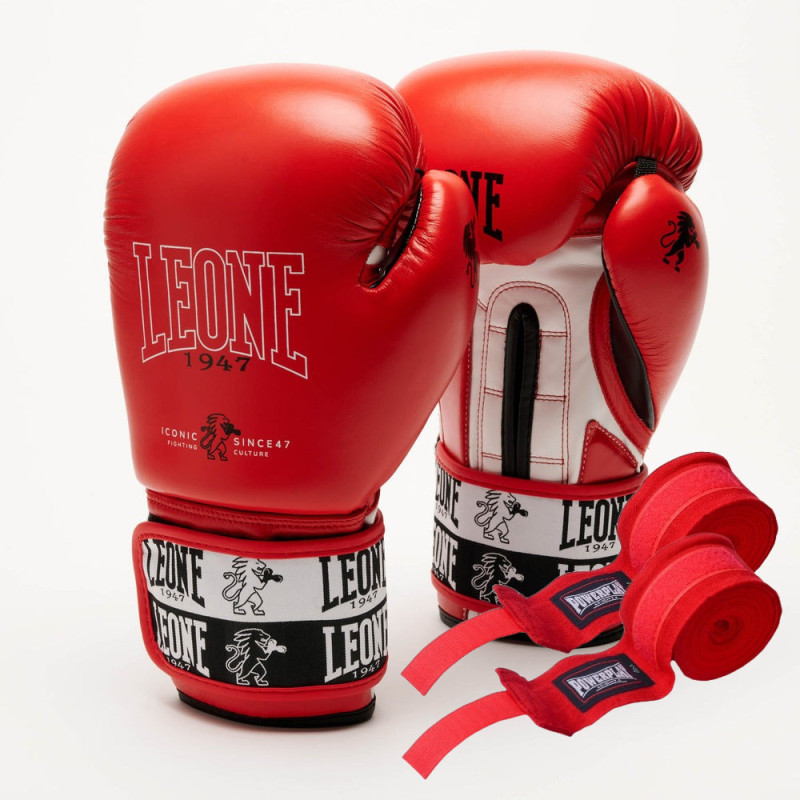Боксерські рукавиці Leone GN208 ICONIC Red 14 унцій (бинти 4 м. в комплекті)
