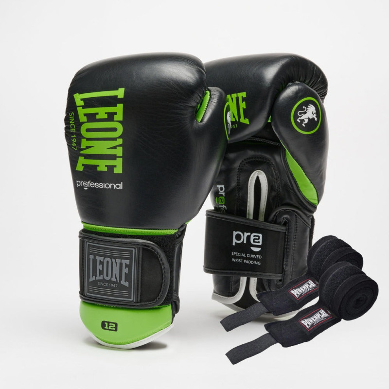 Боксерські рукавиці Leone GN115 PROFESSIONAL 2  Black 10 унцій (бинти 4 м. в комплекті)