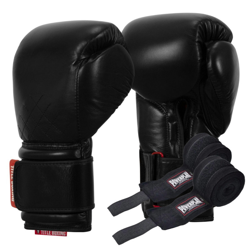 Боксерські рукавиці TITLE Boxing Ko-Vert Black 16 oz (бинти 4м. в комплекті)