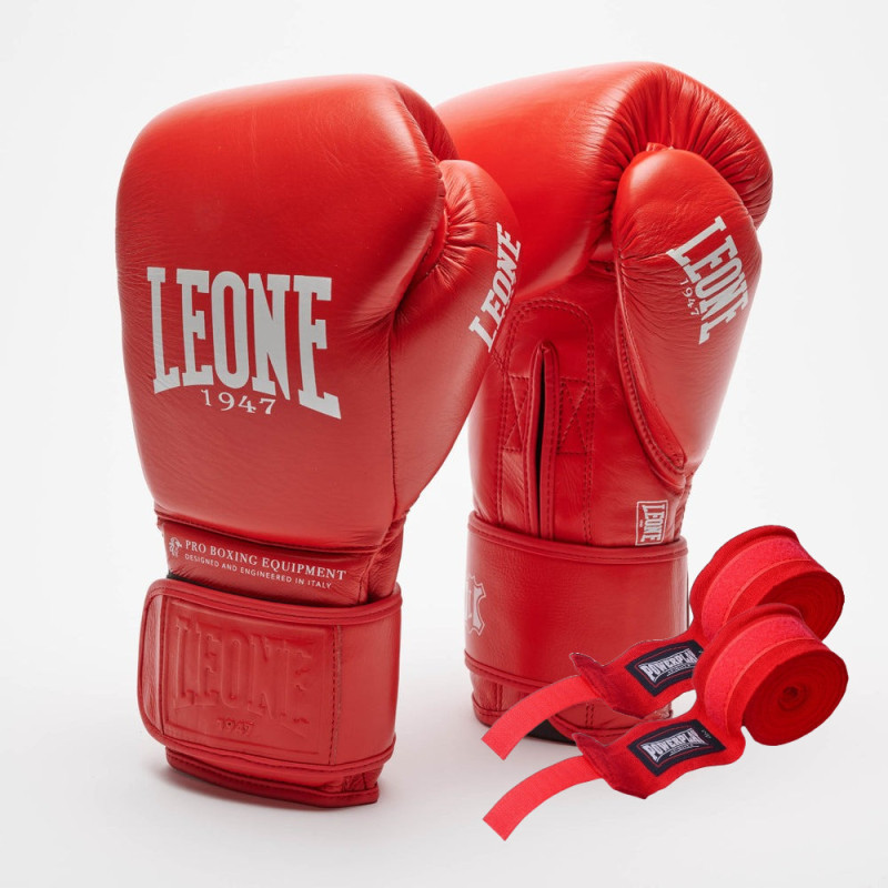 Боксерські рукавиці Leone GN111 THE GREATEST Red 12 унцій (бинти 4 м. в комплекті)