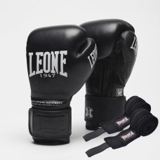 Боксерські рукавиці Leone GN111 THE GREATEST Black 12 унцій (бинти 4 м. в комплекті)