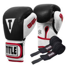Боксерські рукавиці TITLE Boxing Gel World Black L 14oz (бинти 4м. в комплекті)