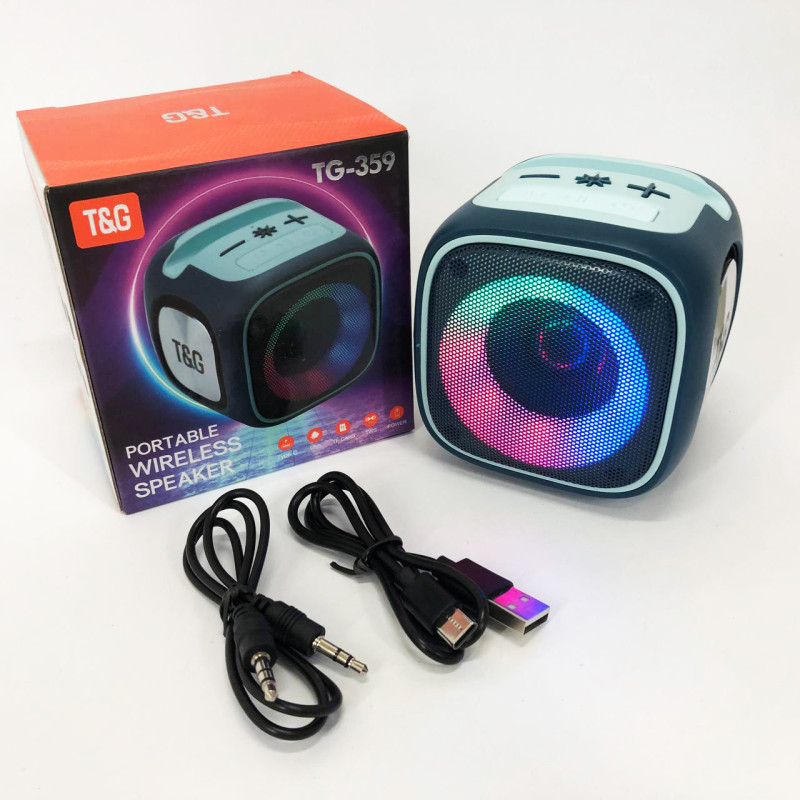 Портативная Bluetooth колонка TG359 7W с RGB подсветкой, аккумуляторная колонка для музыки. Цвет: синий