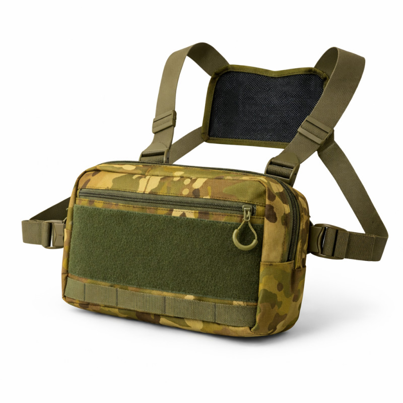 Тактическая нагрудная сумка Multicam Cordura 1000D с MOLLE и патч-панелью, 5 карманов, 30×20×8 см