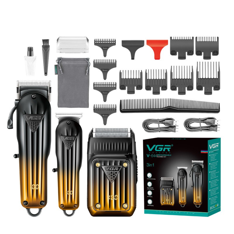 Комплект VGR 3 в 1 V-644 аккумуляторная машинка для стрижки, триммер и электробритва шейвер