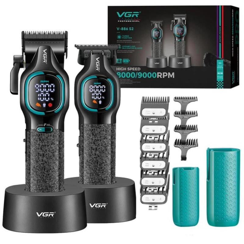 Комплект для стрижки VGR 2 в 1 V-886 S2 BLACK, аккумуляторная машинка и триммер