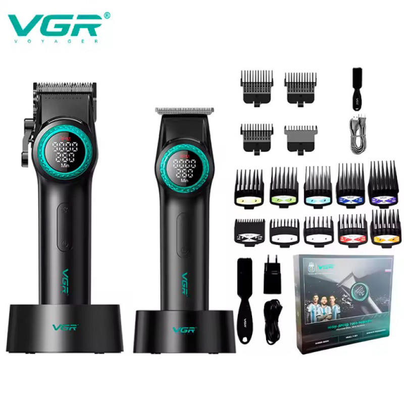 Набор VGR 2 в 1 V-001 V-977 BLACK, аккумуляторная машинка для стрижки и триммер. Цвет: черный