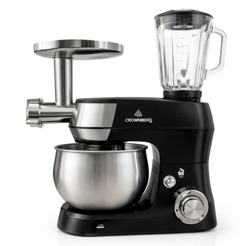 Кухонный комбайн 3в1 Crownberg CB-3409 с блендером и мясорубкой 2600 Вт машина тестомес планетарный 5л